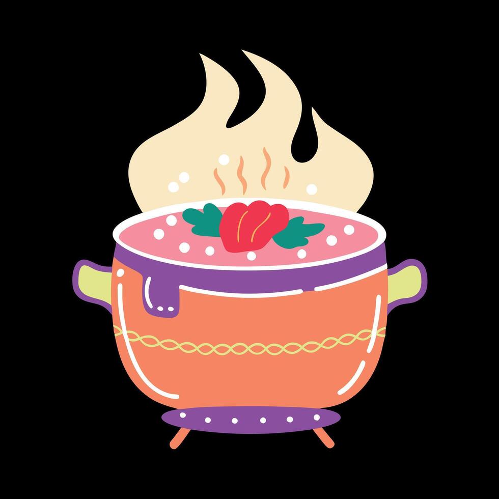 A pot with food and a flame on top vector