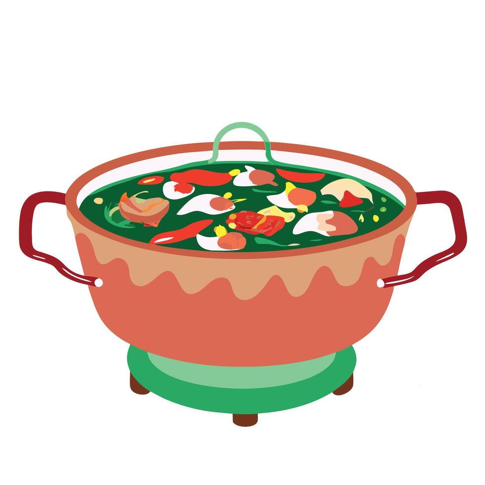 A pot with food in it on a white background vector