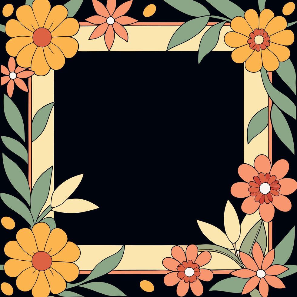 A square frame with flowers on a black background vector