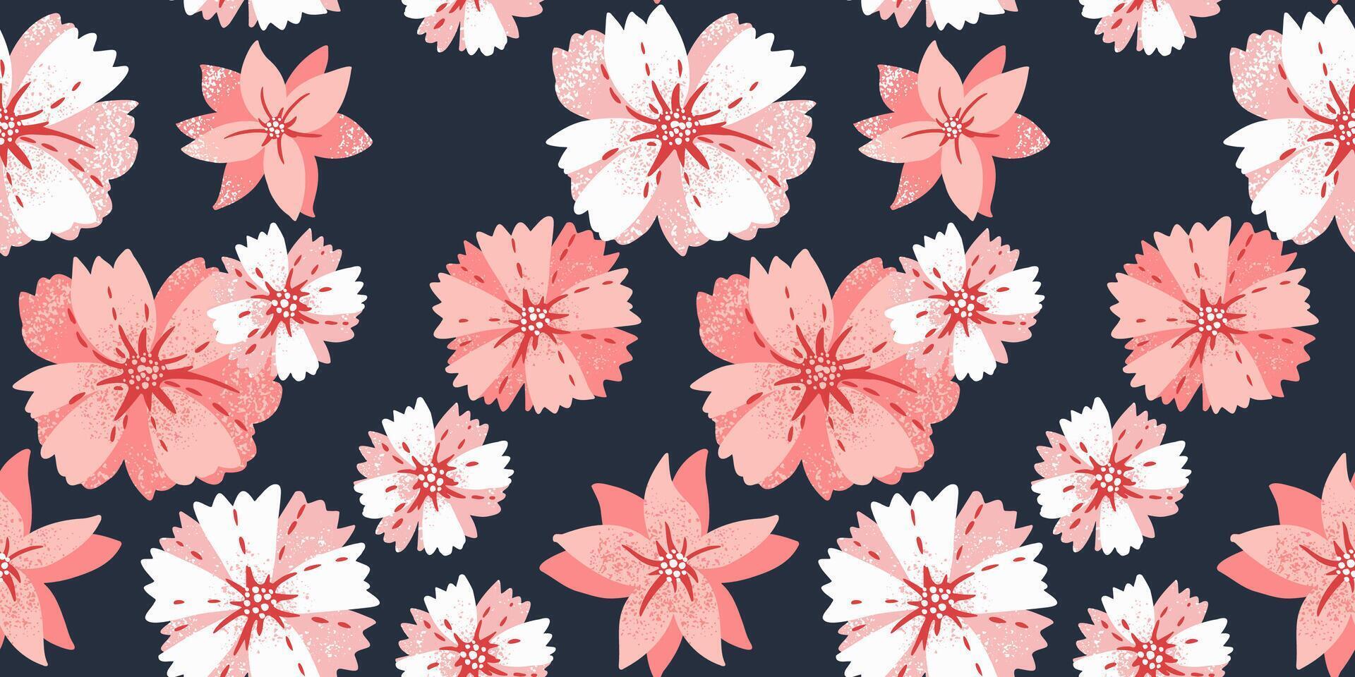 Abstract large floral seamless pattern. Abstract stylized daisy flowers print. Contemporary ornament for designs, fabric, textiles, cover vector