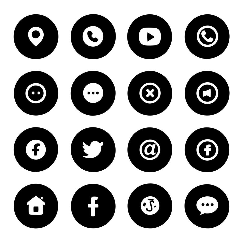a grid of 16 circular black social media icons on a light peach background, representing popular vector
