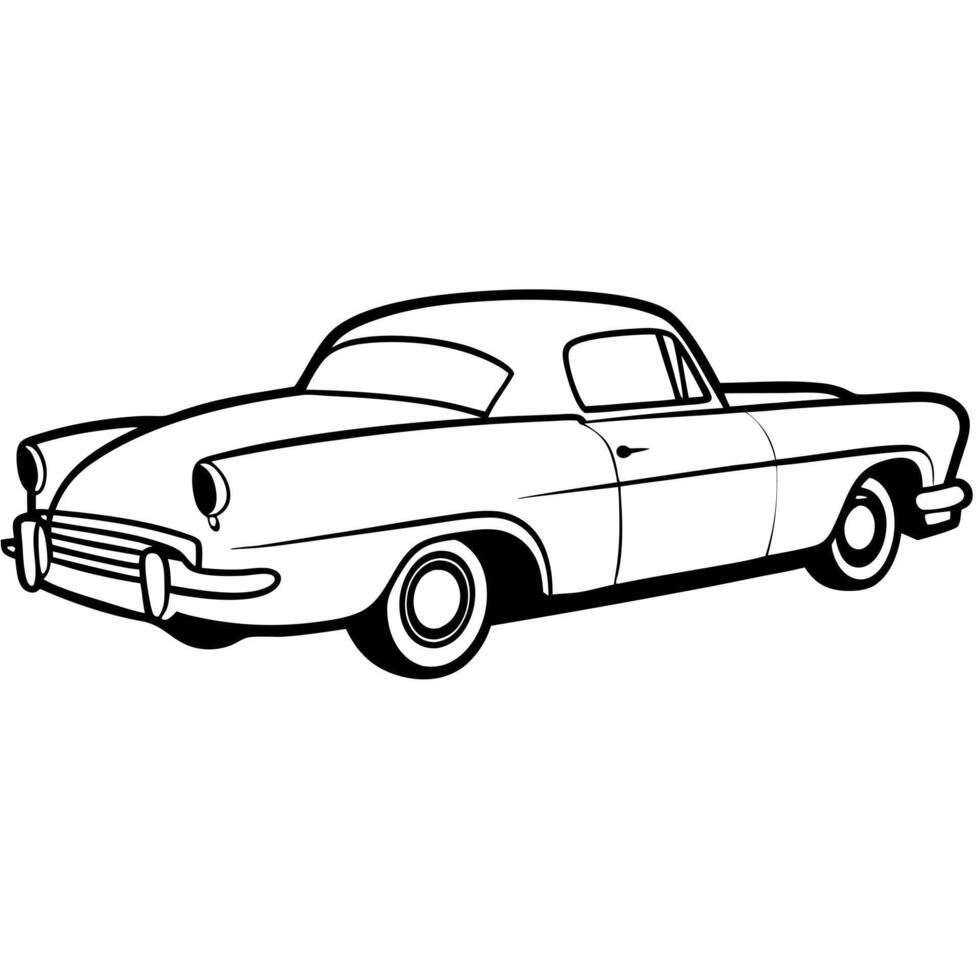 a classic 1950s cadillac, baby with long tail fins, white-wall tires, and a chrome bumper gleaming vector