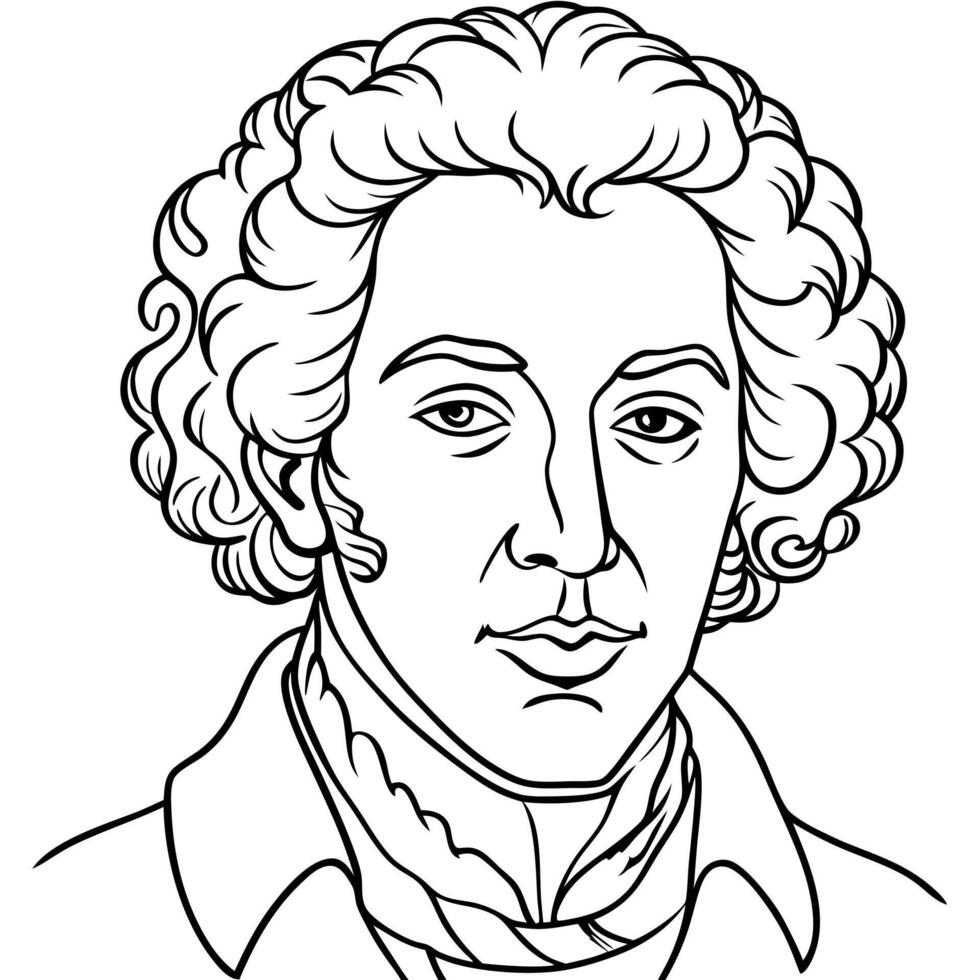 alexander pushkin face, illustration line art vector