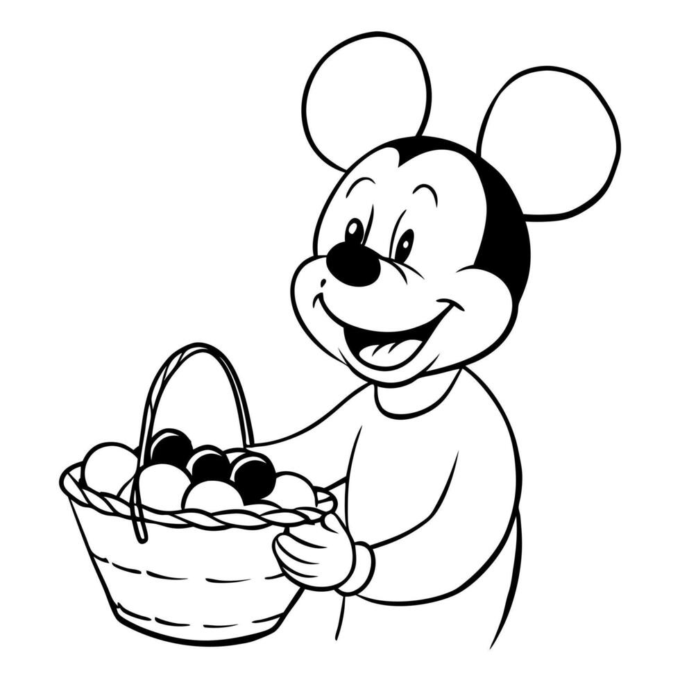 mickey mouse happily collected a big basket full of cherries and took them home, vector