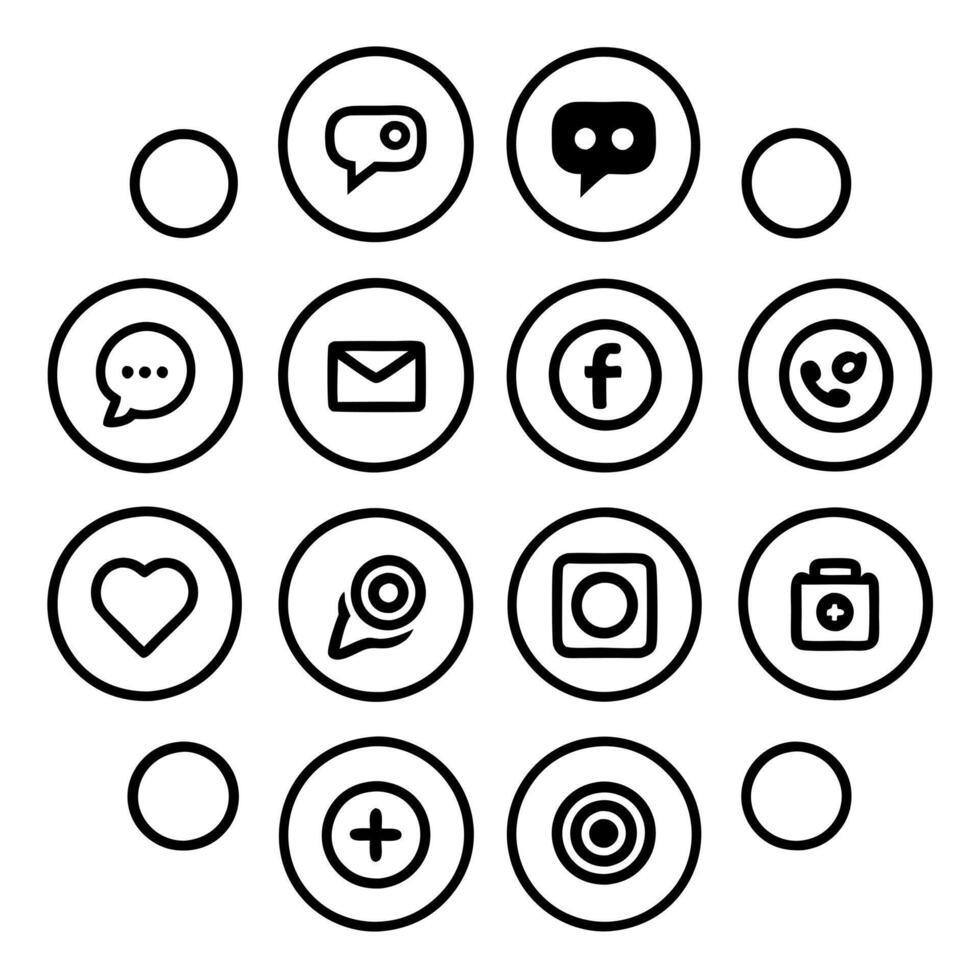 a grid of 16 circular black social media icons on a light peach background, representing popular vector