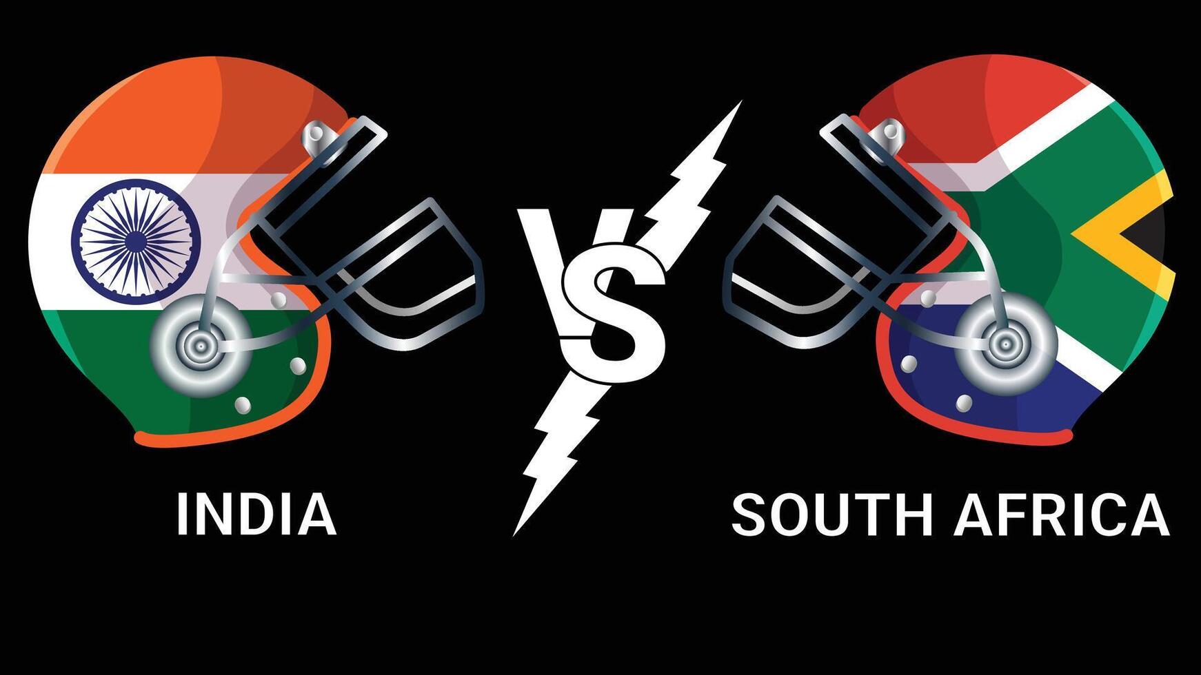 India vs South Africa 3D Illustration flags over cricket Helmet for Versus Match with Black Background vector