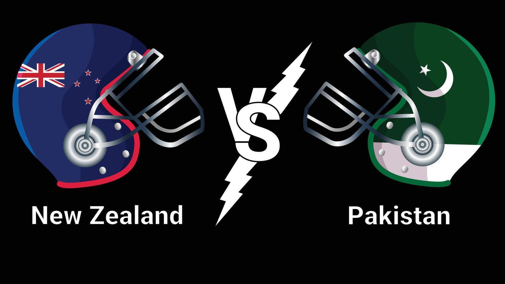 New Zealand vs Pakistan 3d illustration flags over cricket helmet for versus match with black background vector