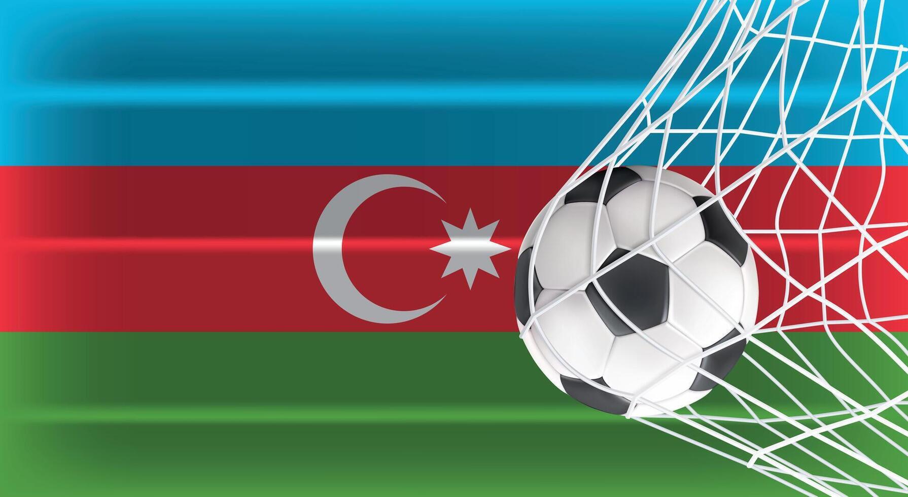 Soccer Football ball in Goal Net Isolated on Azerbaijan Shaded Flag, Sports Accessory Equipment for Playing Game, Championship and Competition vector