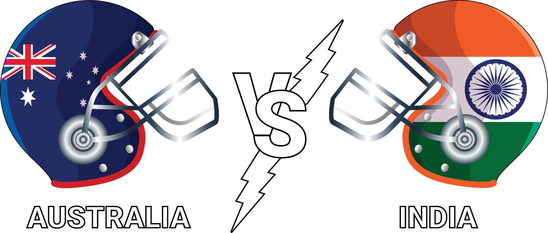 Australia vs India 3D Illustration flags over cricket Helmet for Versus Match vector