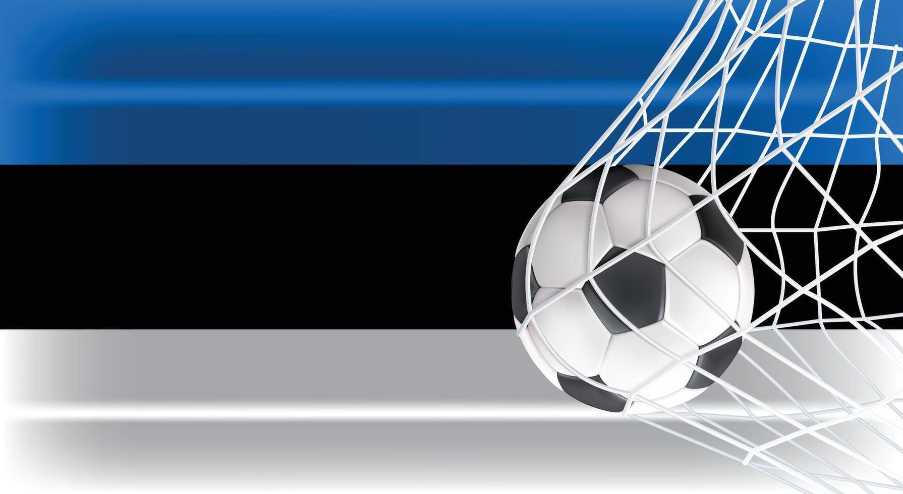 Soccer or Football ball in Goal Net Isolated on Estonia Shaded Flag, Sports Accessory Equipment for Playing Game, Championship and Competition Design Element Realistic 3D vector