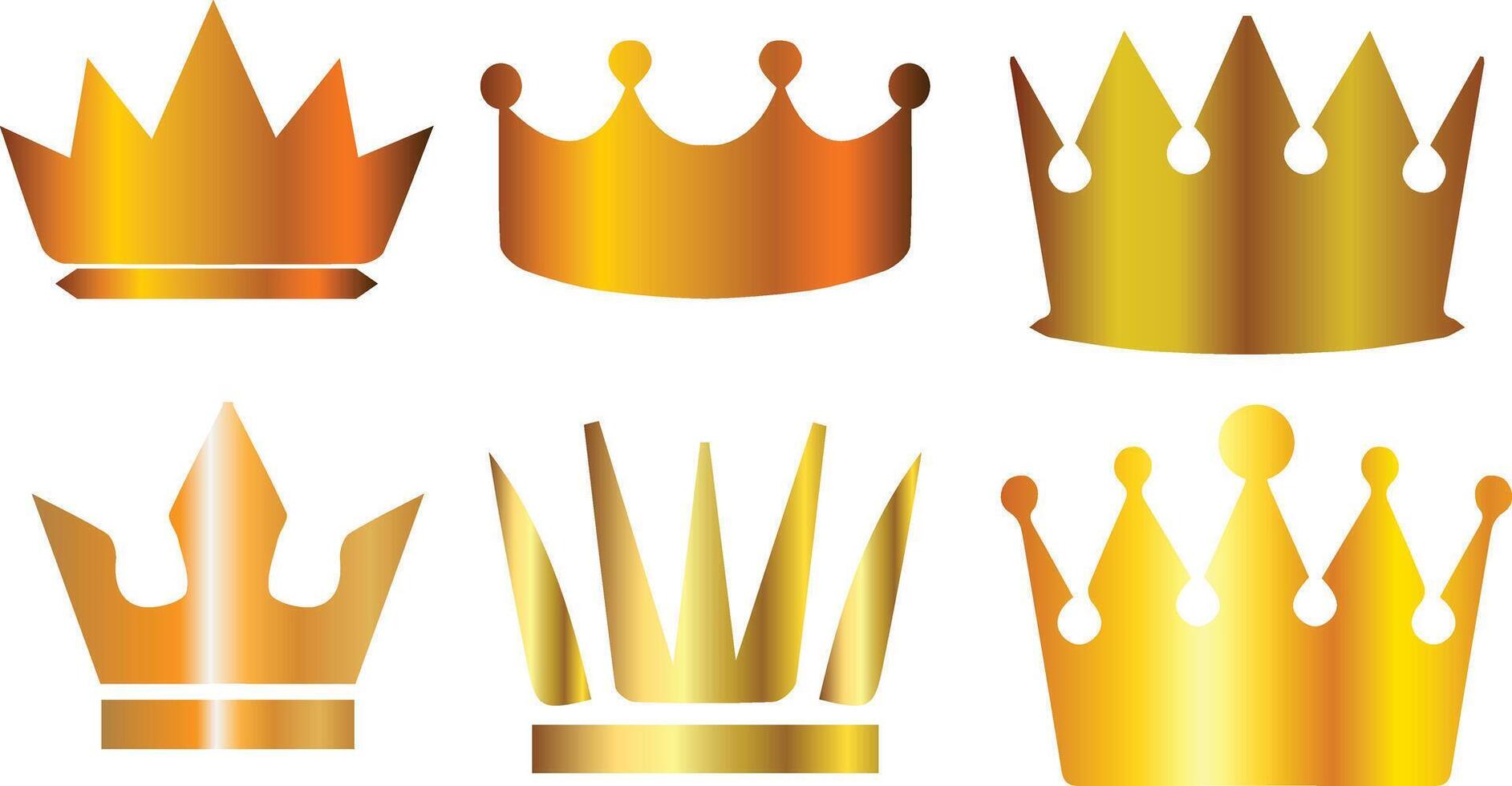 Six luxury crown set with different golden colors isolated on transparent white background vector