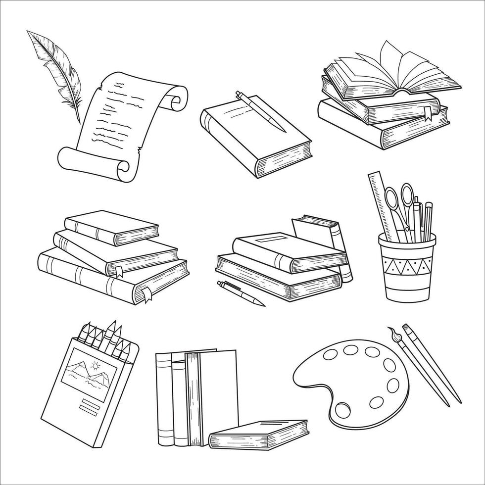 Book and pencils set of illustration vector
