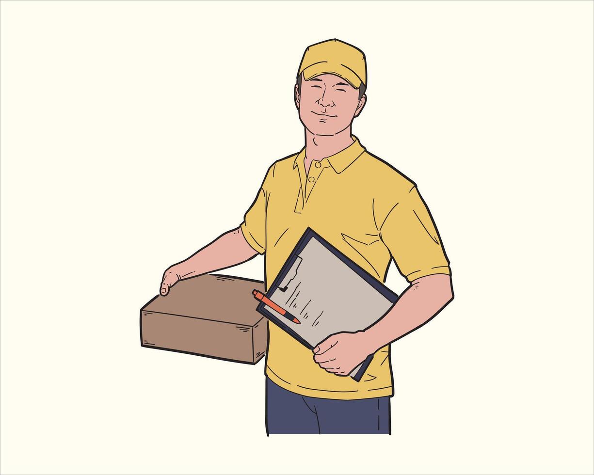 A man holding a box and clipboard vector