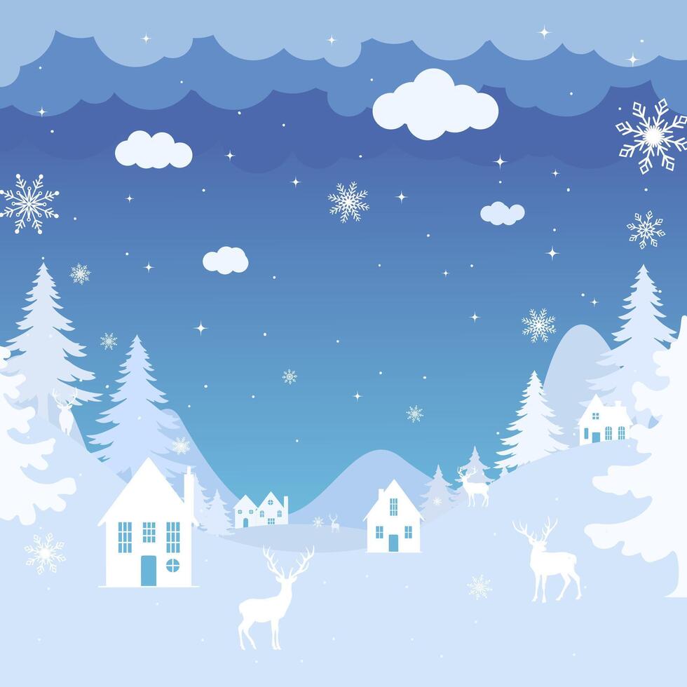 Winter landscape with snow and trees illustration vector