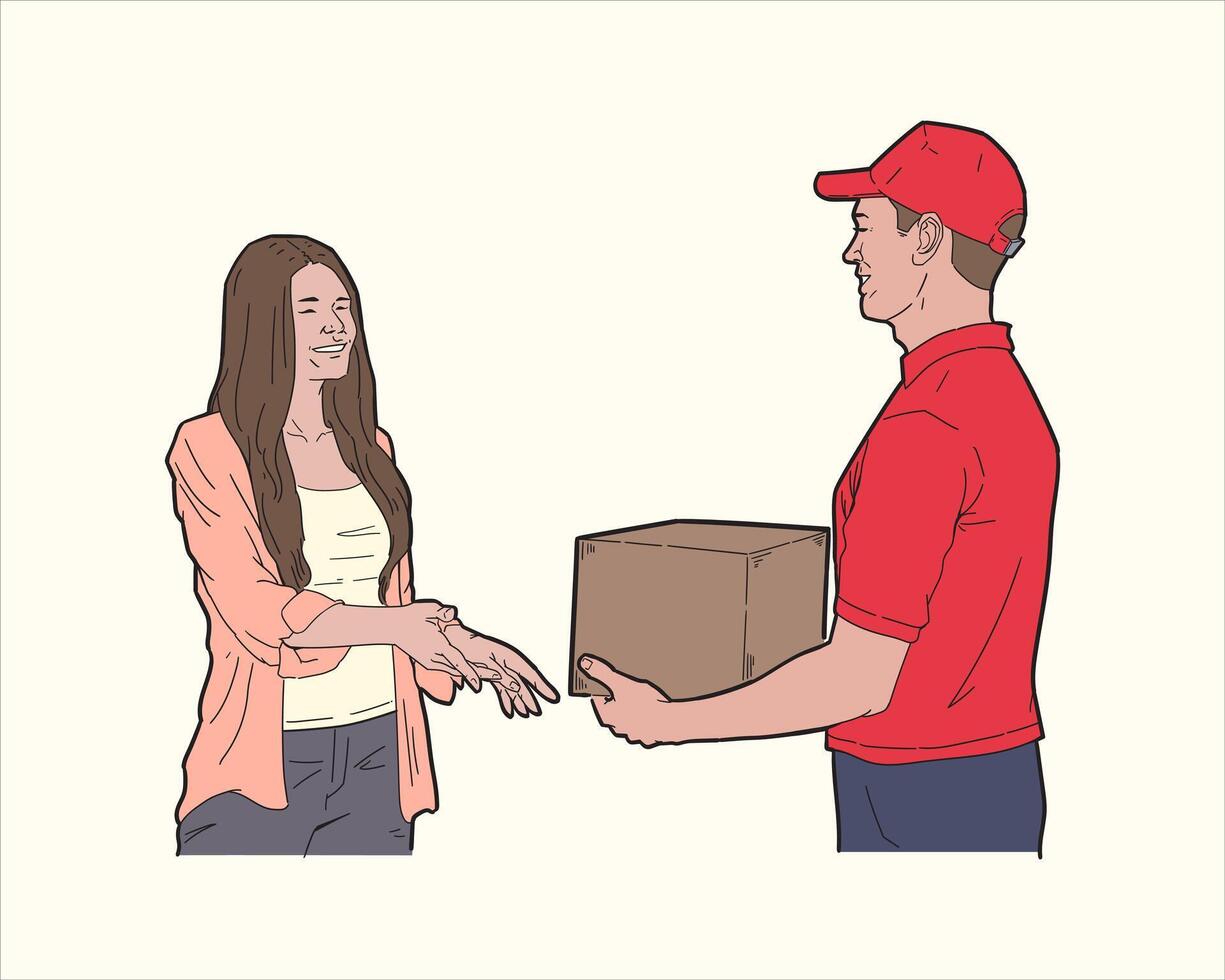 A man handing a woman a box vector