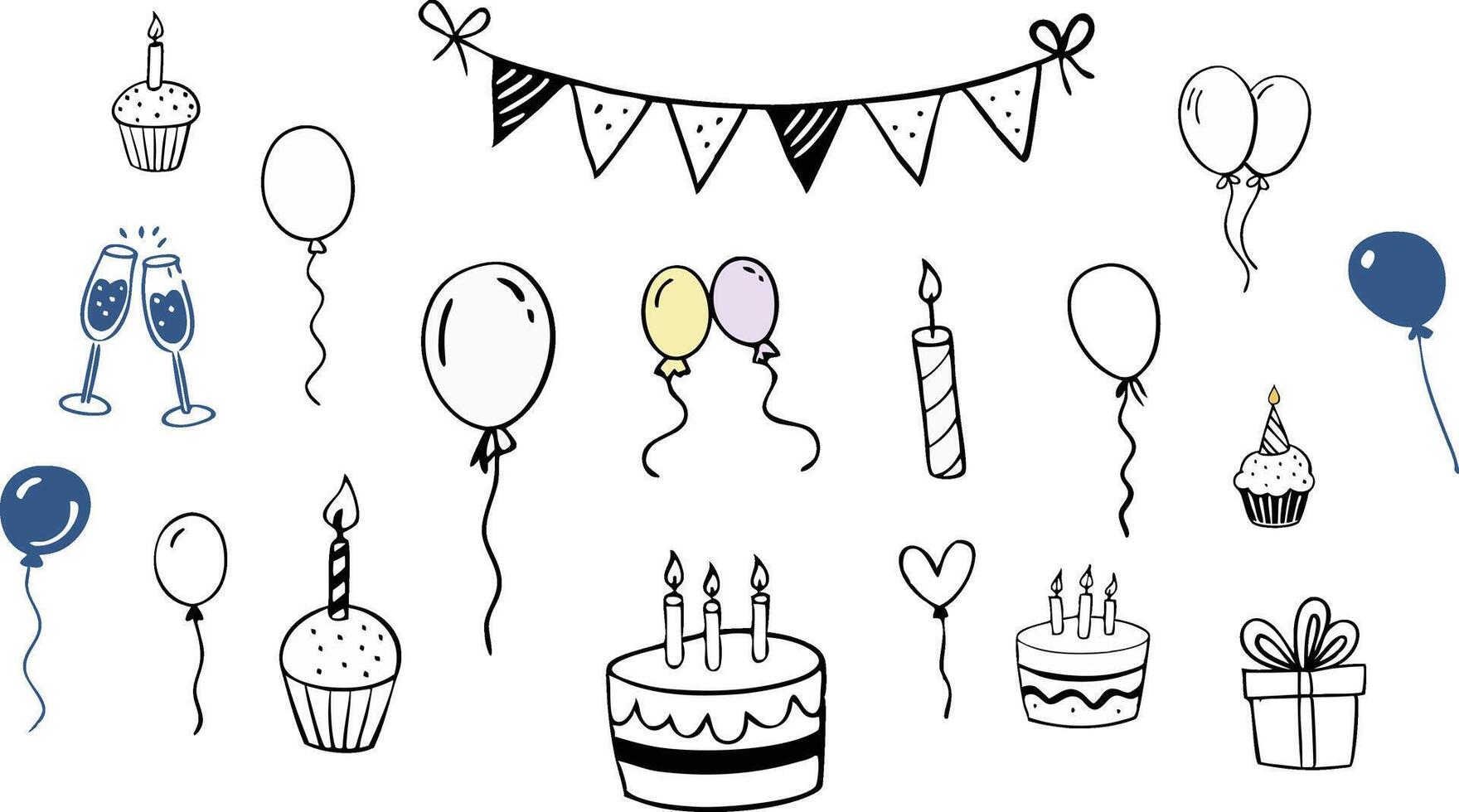 Set of hand drawn doodle happy birthday elements vector
