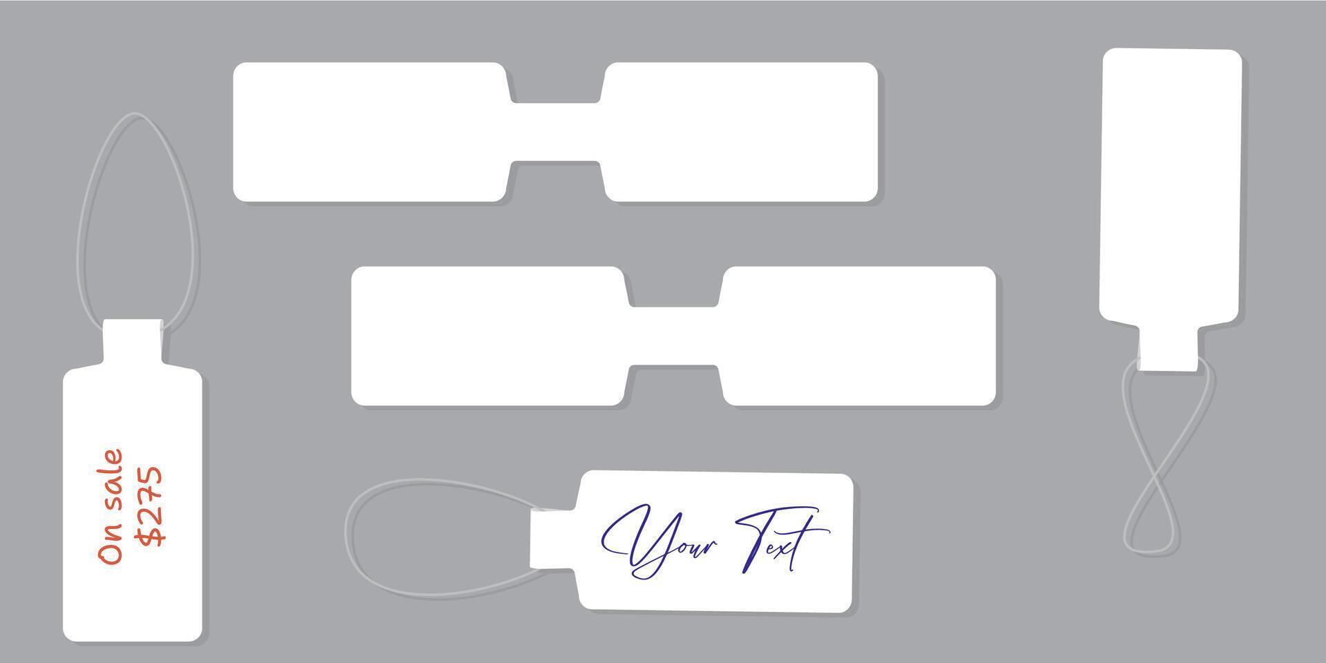 Self-adhesive paper jewelry price tag. Blank price label. White sticker to indicate the expiration date. illustration isolated on gray background. vector
