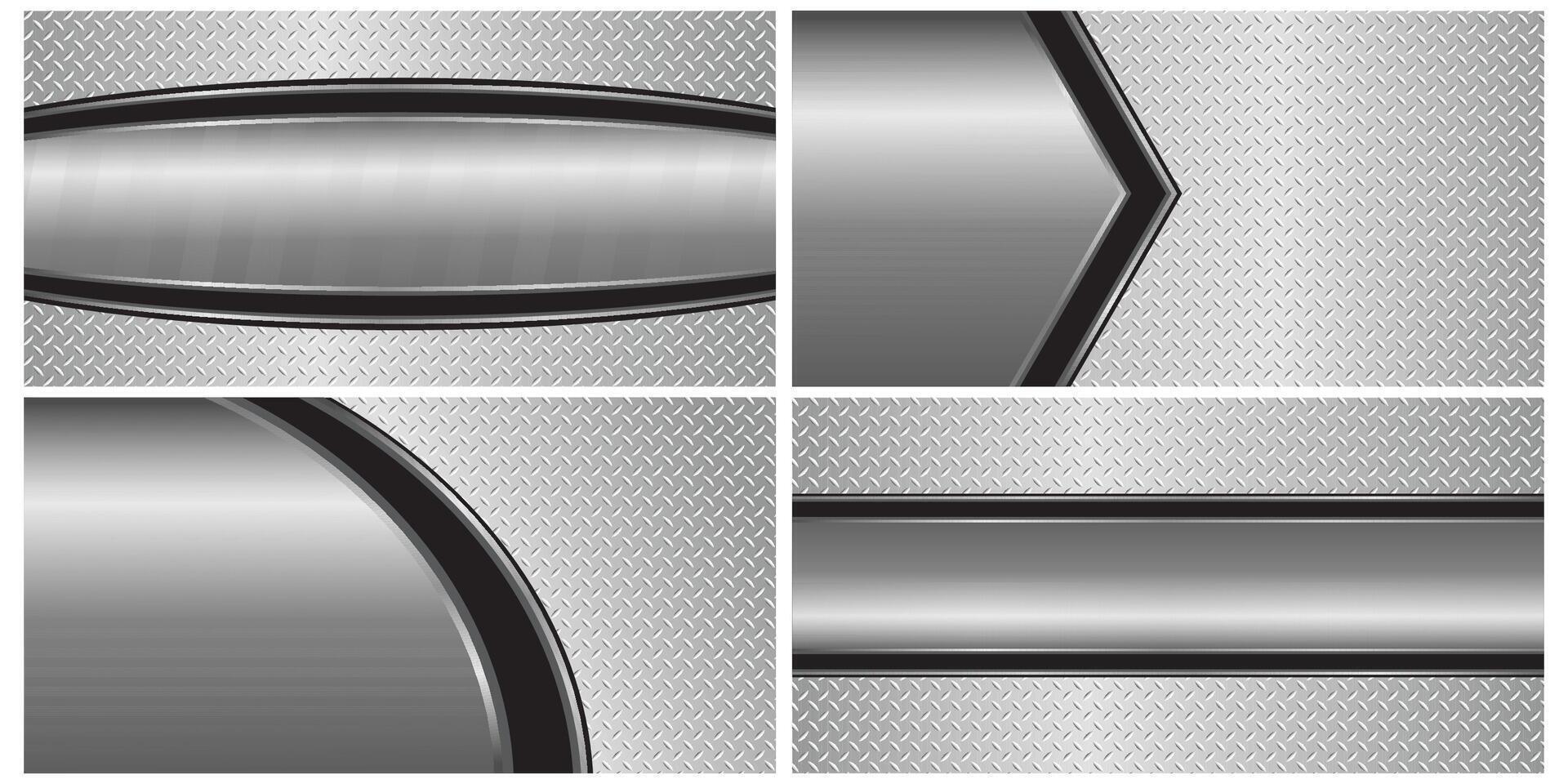 Set of silver gray metal backgrounds, 3D polished chrome metallic and shiny diamond plate texture, illustration vector