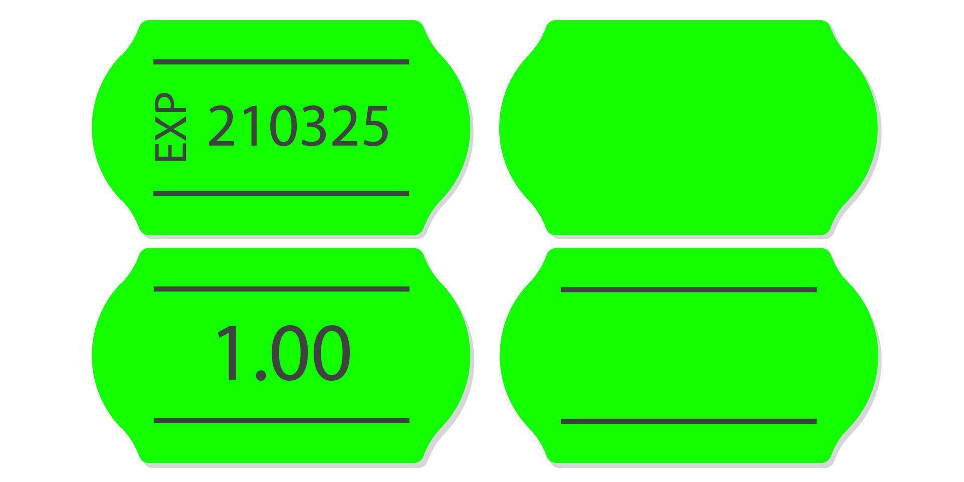 Self-adhesive green neon paper price tag with two stripes. Blank price label. Green sticker to indicate the expiration date. illustration isolated on white background. vector