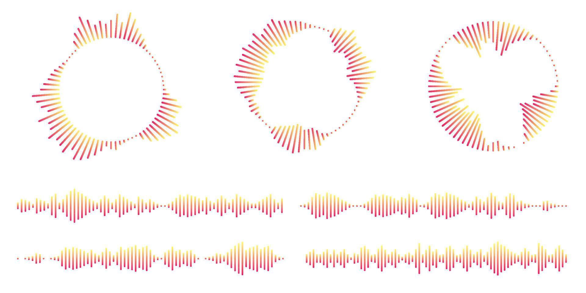 Set of circular ripple icons. Concentric circles with broken lines isolated on white background. Vortex, sonar wave, soundwave, sunburst, signal signs. graphic illustration vector