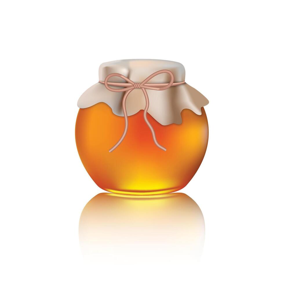 Honey jar realistic isolated on white background. Shining yellow honey in a glass pot for web banner ads and etc. vector