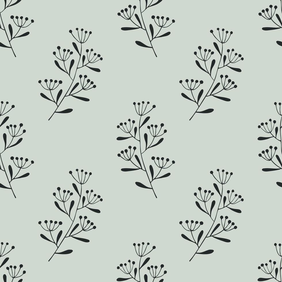 Botanical natural pattern, hand drawn doodles twigs on pastel background. For packaging, textile covering. vector