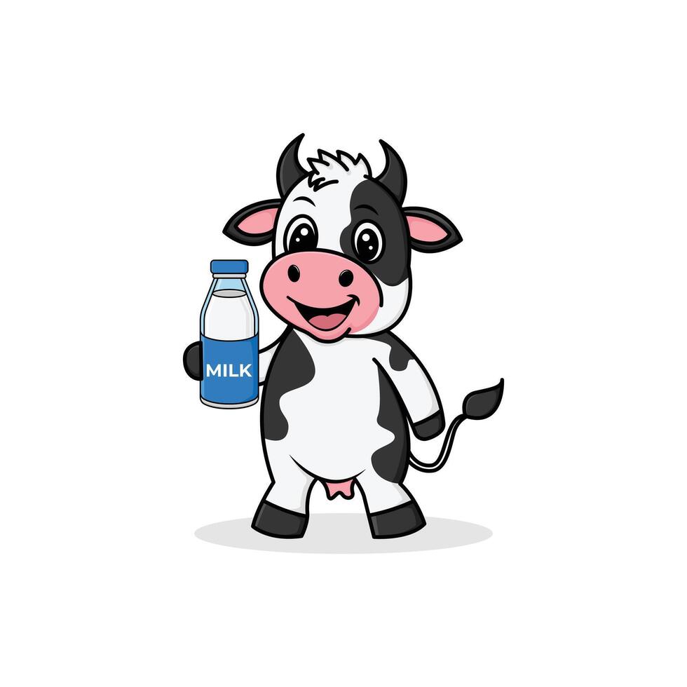 Cute cow holding milk bottle design concept cartoon style vector