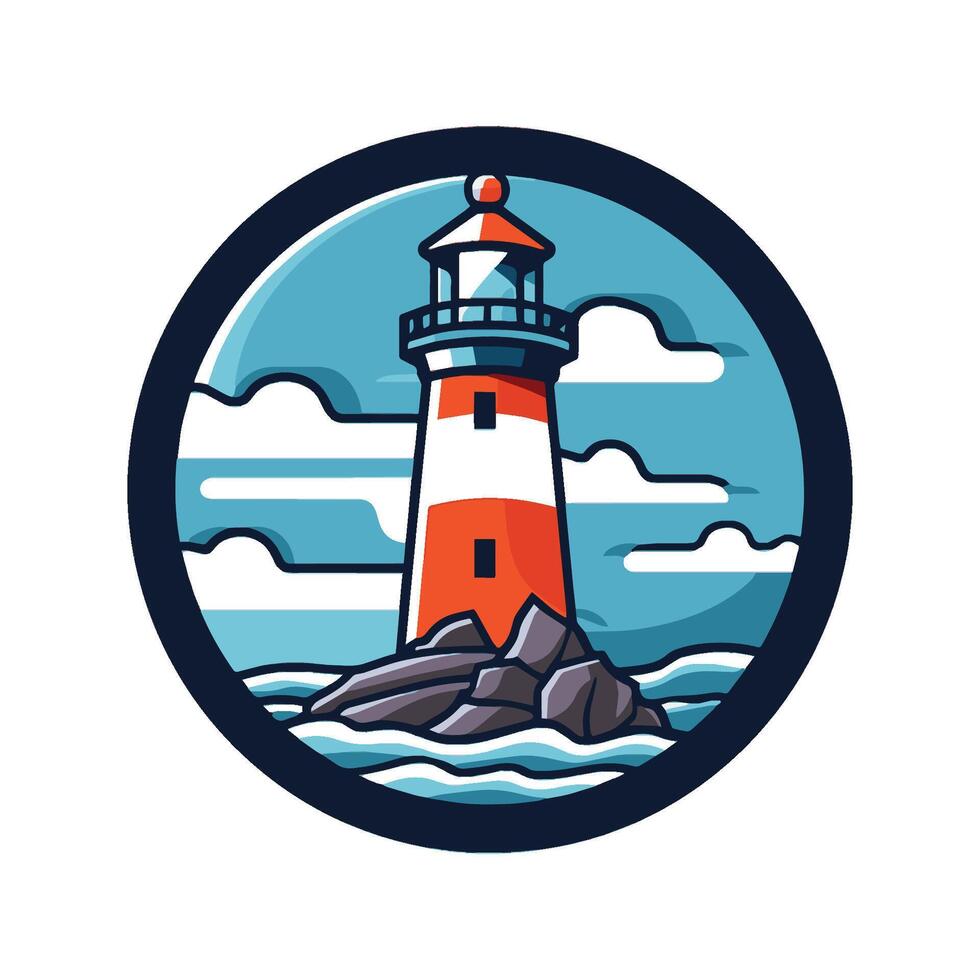 Modern Illuminated sea lighthouse tower illustration vector