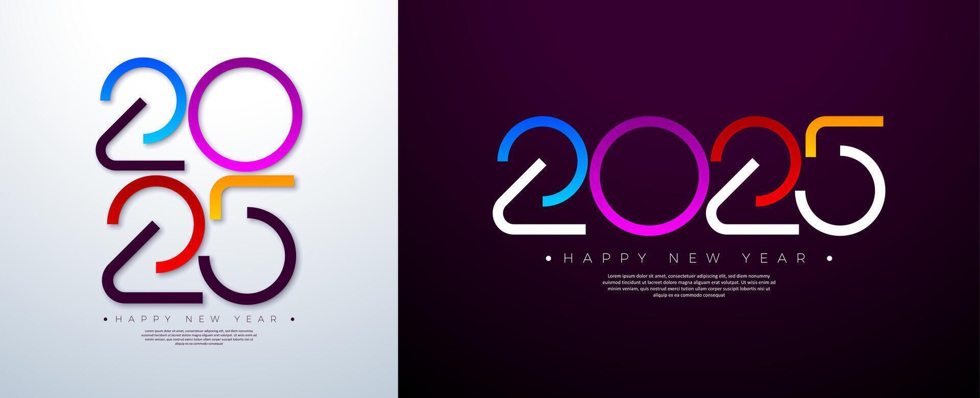 Happy New Year 2025 Illustration with Colorful Typography Lettering on White Background. Holiday Design for Flyer, Banner, Greeting Card, Celebration Poster, Party Invitation, Calendar and Social vector
