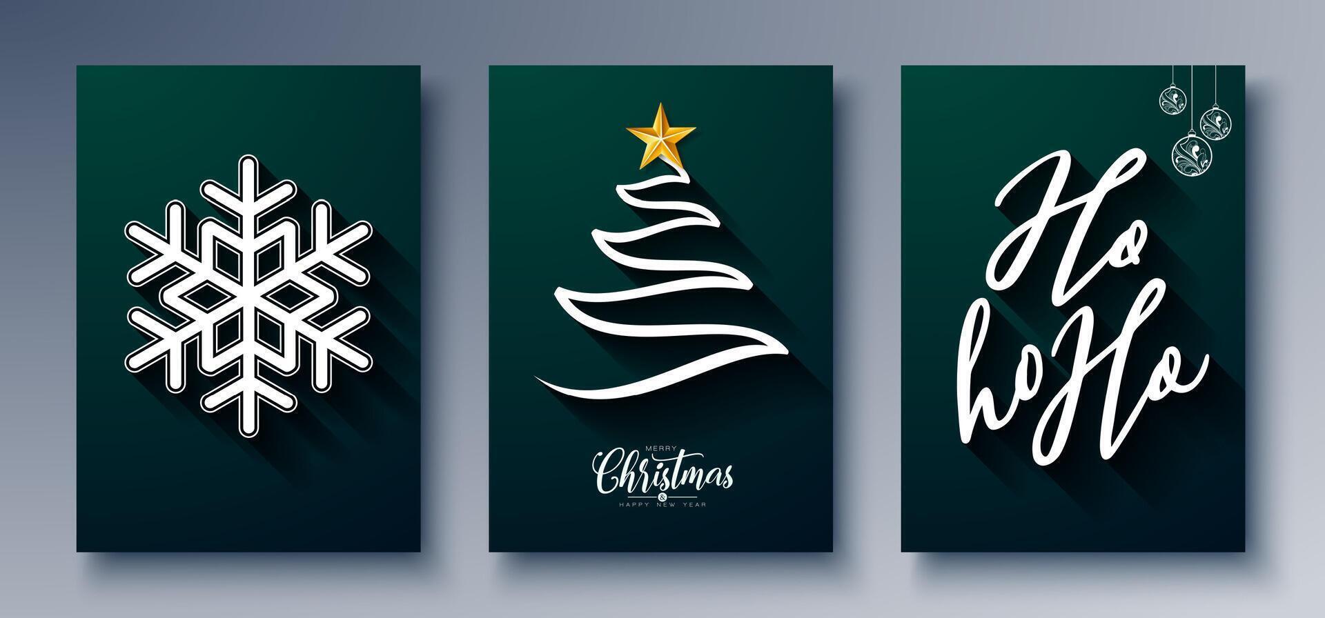 Merry Christmas and Happy New Year Greeting Card Design Set with Red and Green Color Pattern and Typography Letter on White Background. Holiday Season Illustration for Banner, Party Flyer vector
