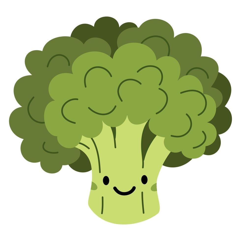 Flat illustration on white background in children's style. Broccoli with cute face vector