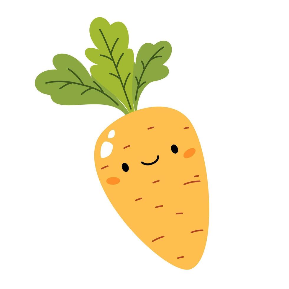 Flat illustration on white background in children's style. Carrots with cute face vector