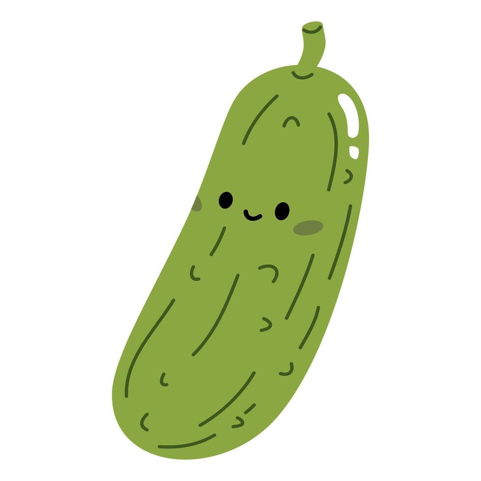 Flat illustration on white background in children's style. Cucumber with cute face vector