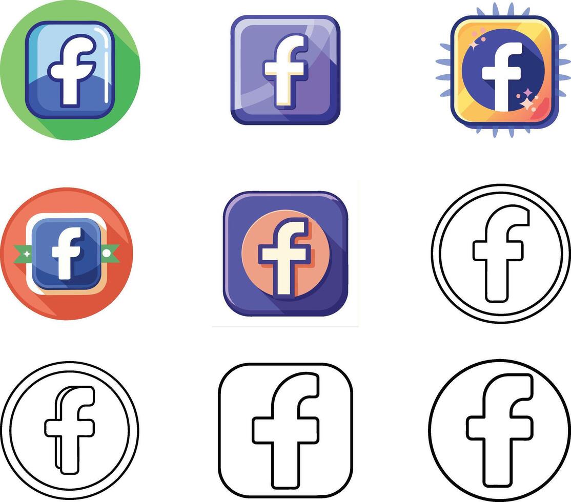 Facebook icon set vector