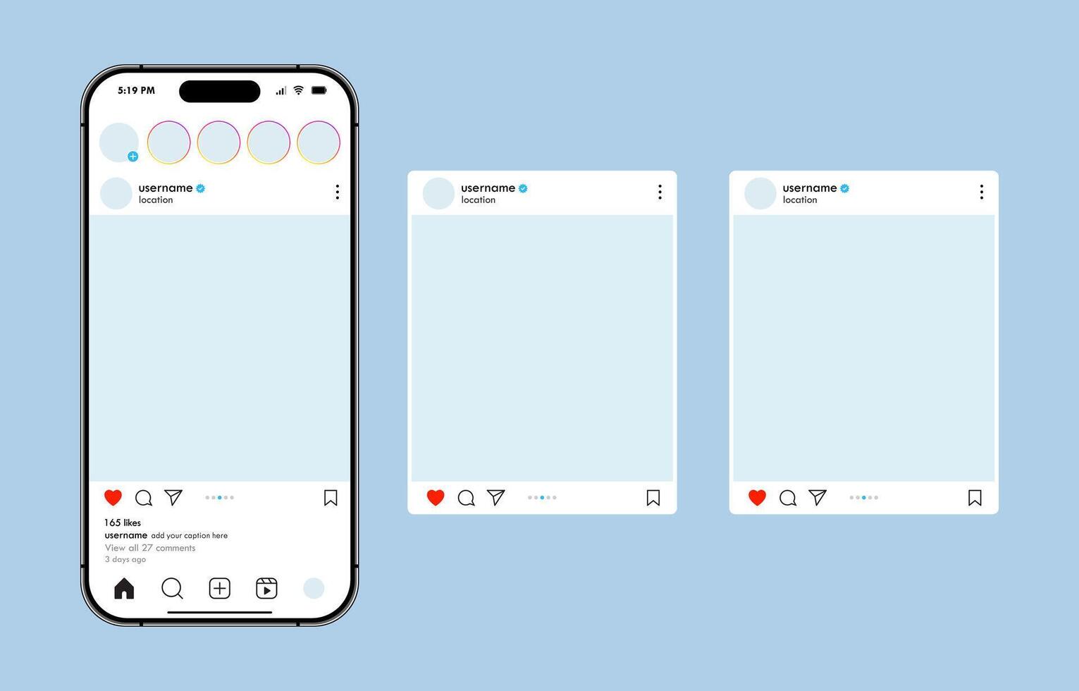 Mobile phone social network posts layout template vector