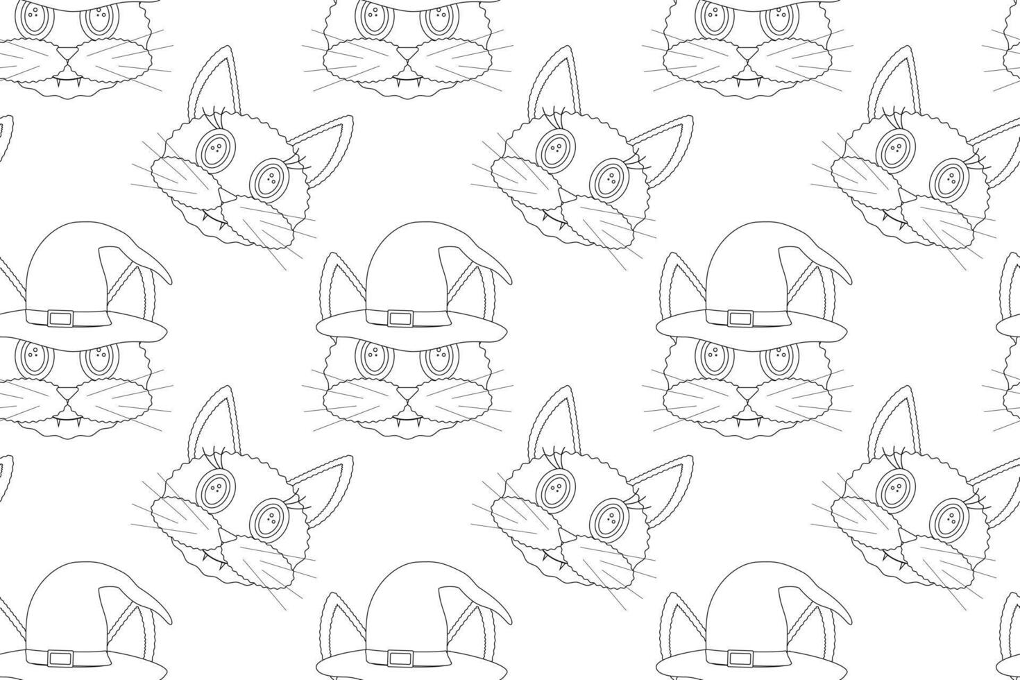 Adorable Halloween-themed coloring page featuring witch cats in hats. Fun, easy-to-color page for kids to enjoy during Halloween. vector