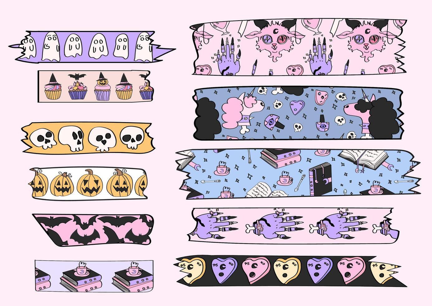 Collection of cute washi tape with Halloween patterns. vector
