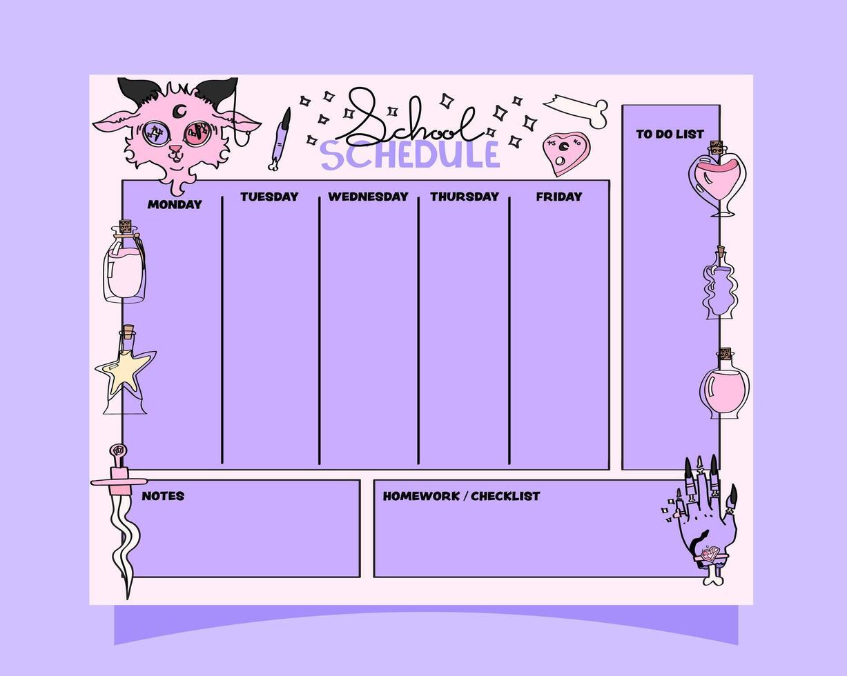 School schedule with halloween graphics. School timetable for daily, weekly and monthly planning. vector