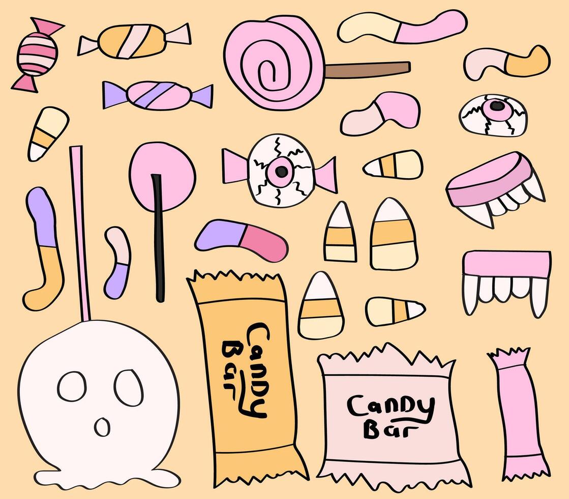 Collection of halloween candy for trick or treating. vector