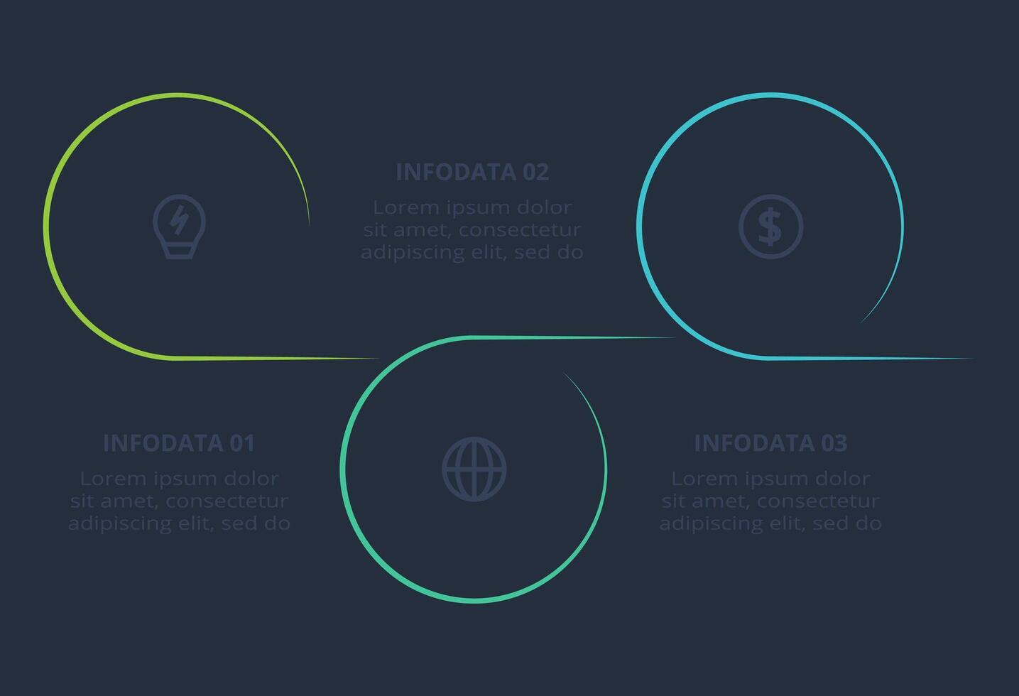 Line concept for infographic with 3 steps, options, parts or processes. Template for web on a black background. vector