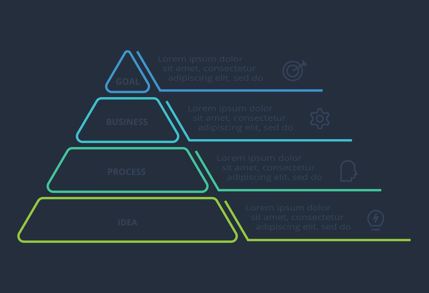 Line concept for infographic with 4 steps, options, parts or processes. Template for web on a black background. vector