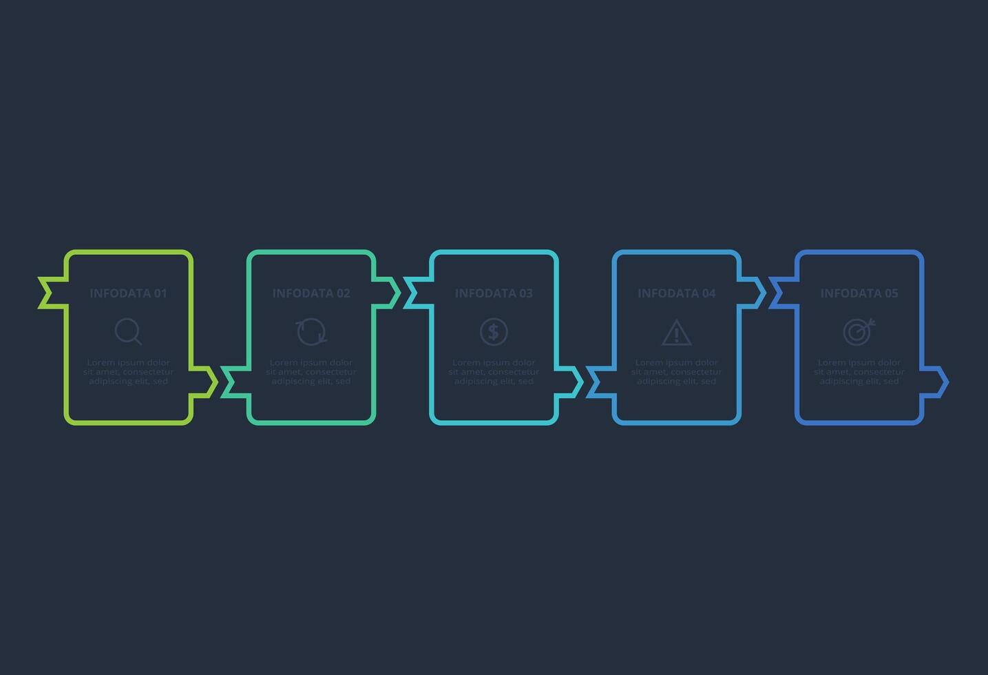 Line concept for infographic with 5 steps, options, parts or processes. Template for web on a black background. vector