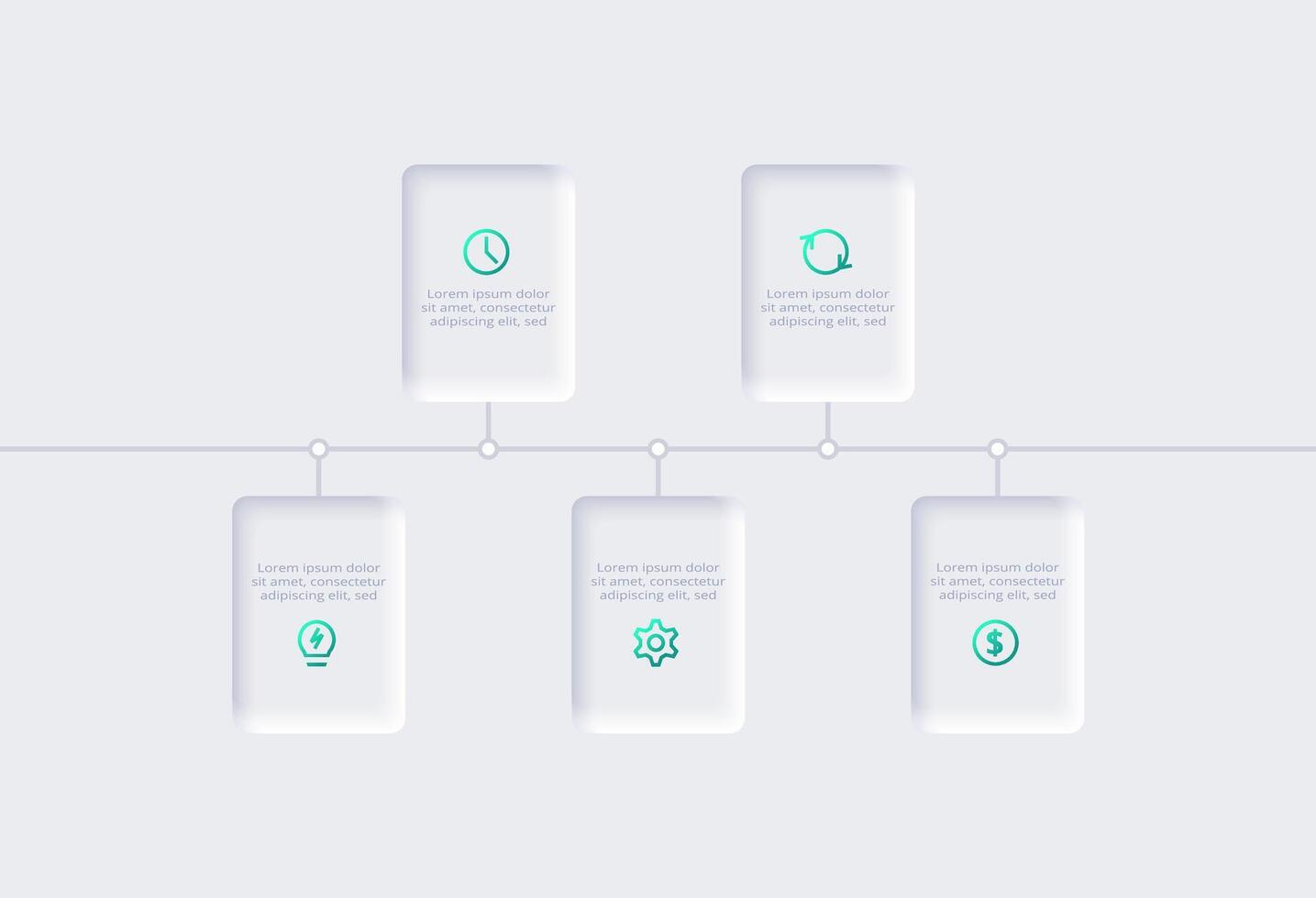 Neumorphic flow chart infographic. Creative concept for infographic with 5 steps, options, parts or processes. vector