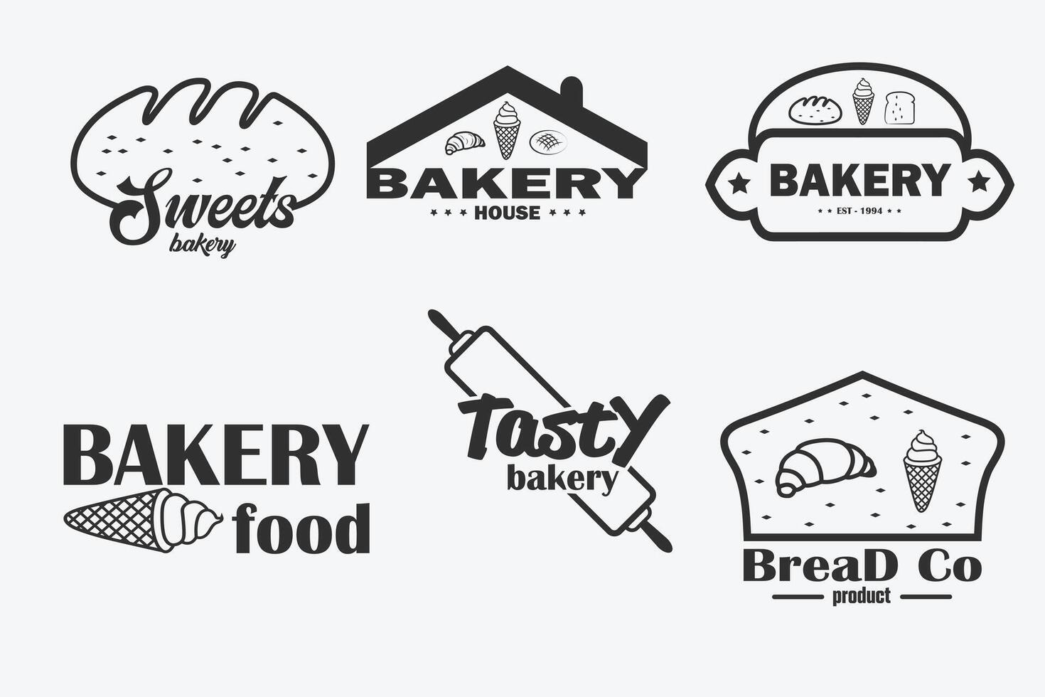 Bakery Typography Bundle, Bakery Typography Logo, Style Bakery Logo Templates, Bakery Logo Design, Classic Bakery Initials , Stylish Bakery Signature Graphics, Fancy Bakery Monogram Icons vector