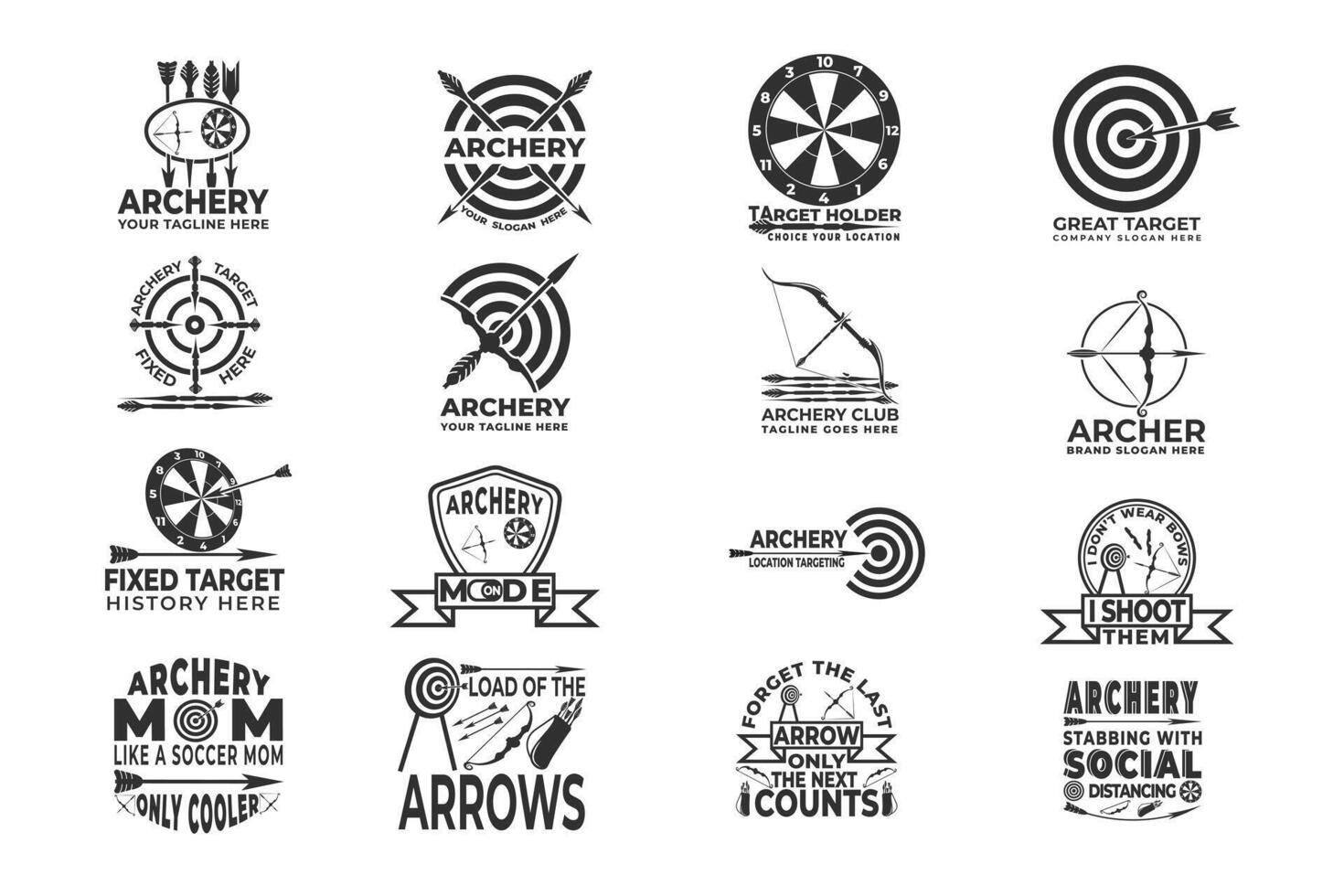 Archer Typography and Logo Design Bundle, Modern Archery Logo Bundle Elements for Your Brand, Dynamic Archery Theme Typography for Logos, Target the Best with Archery-Inspired Logos, Archery Logo vector