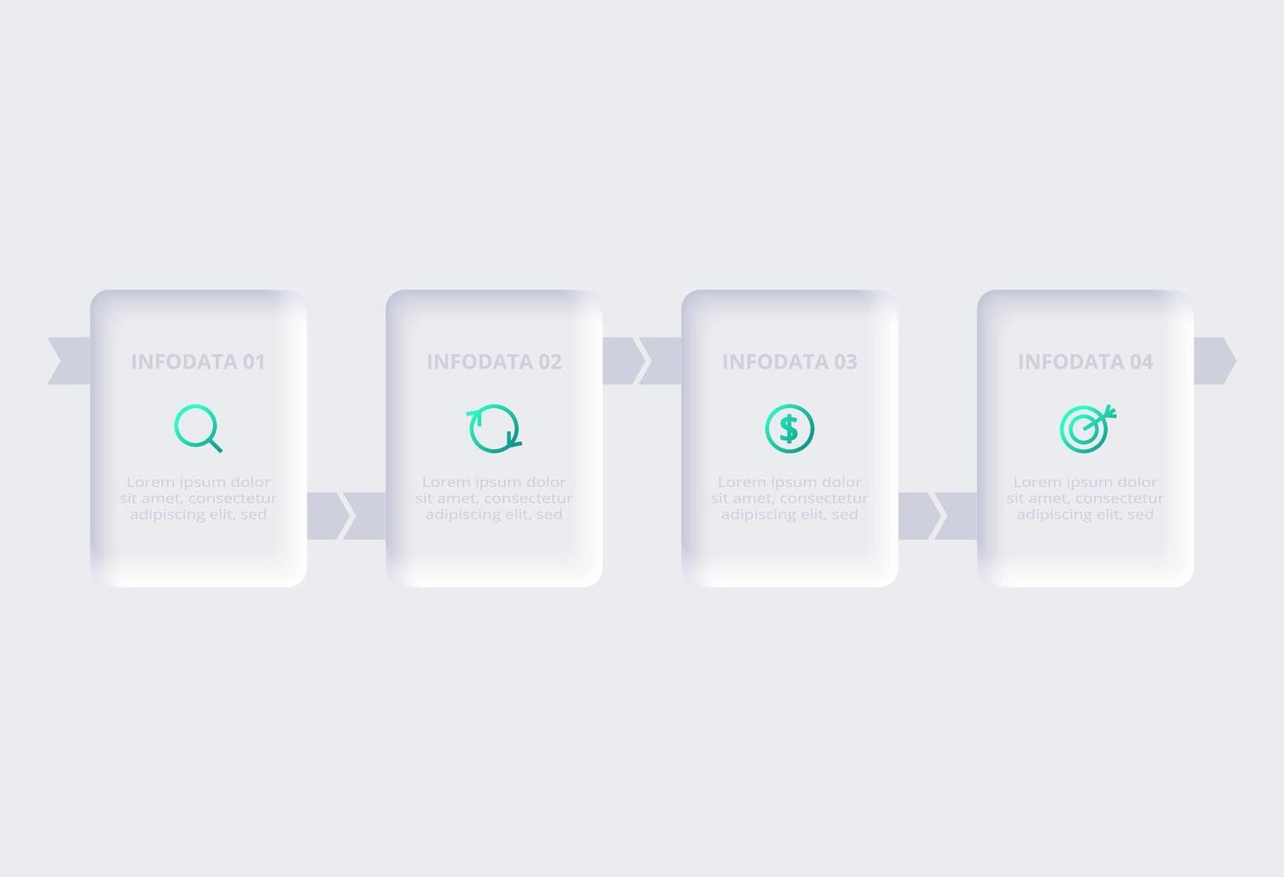 Neumorphic flow chart infographic. Creative concept for infographic with 4 steps, options, parts or processes. vector