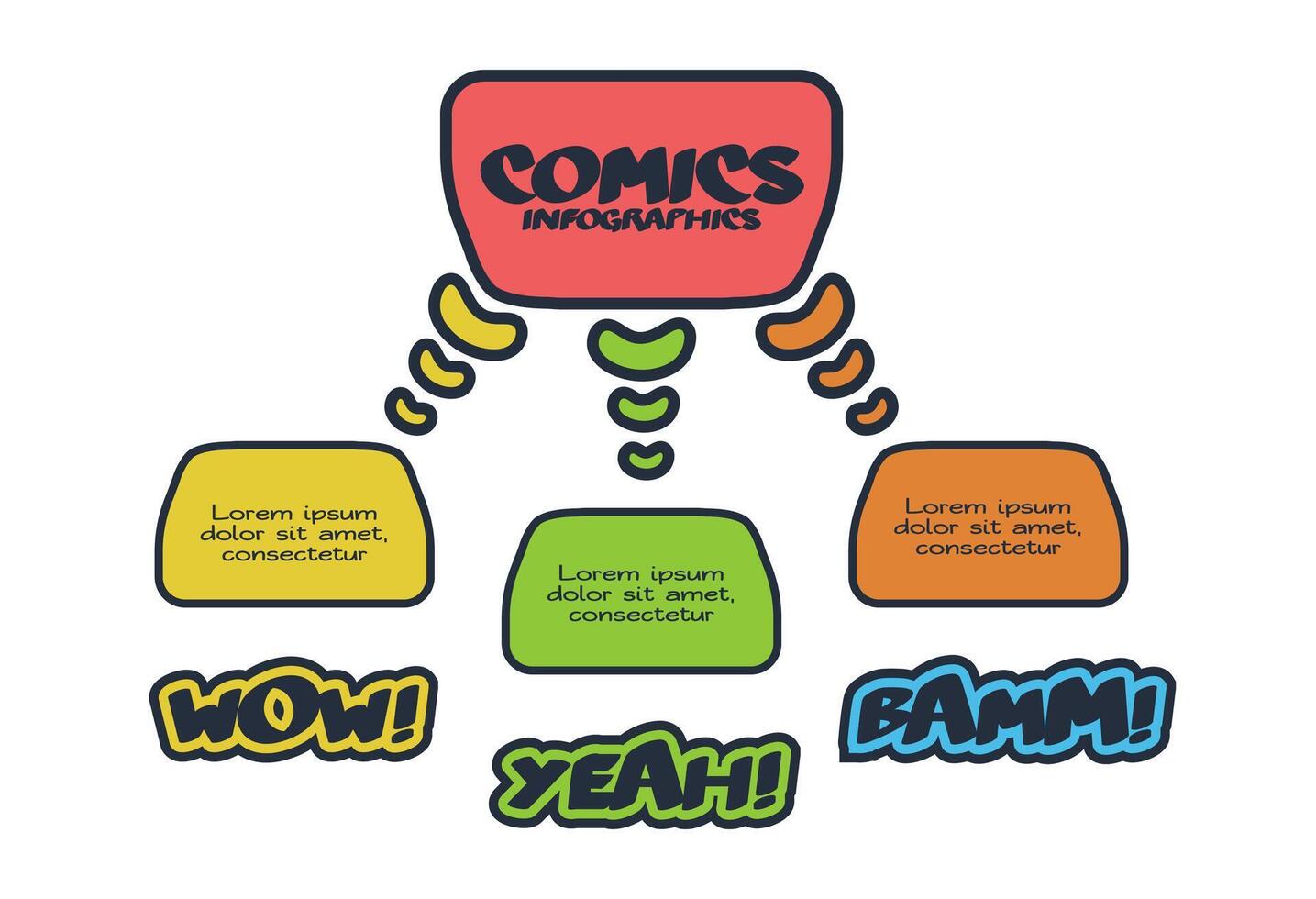 Comics infographic with 3 steps, options, parts or processes. Business ...