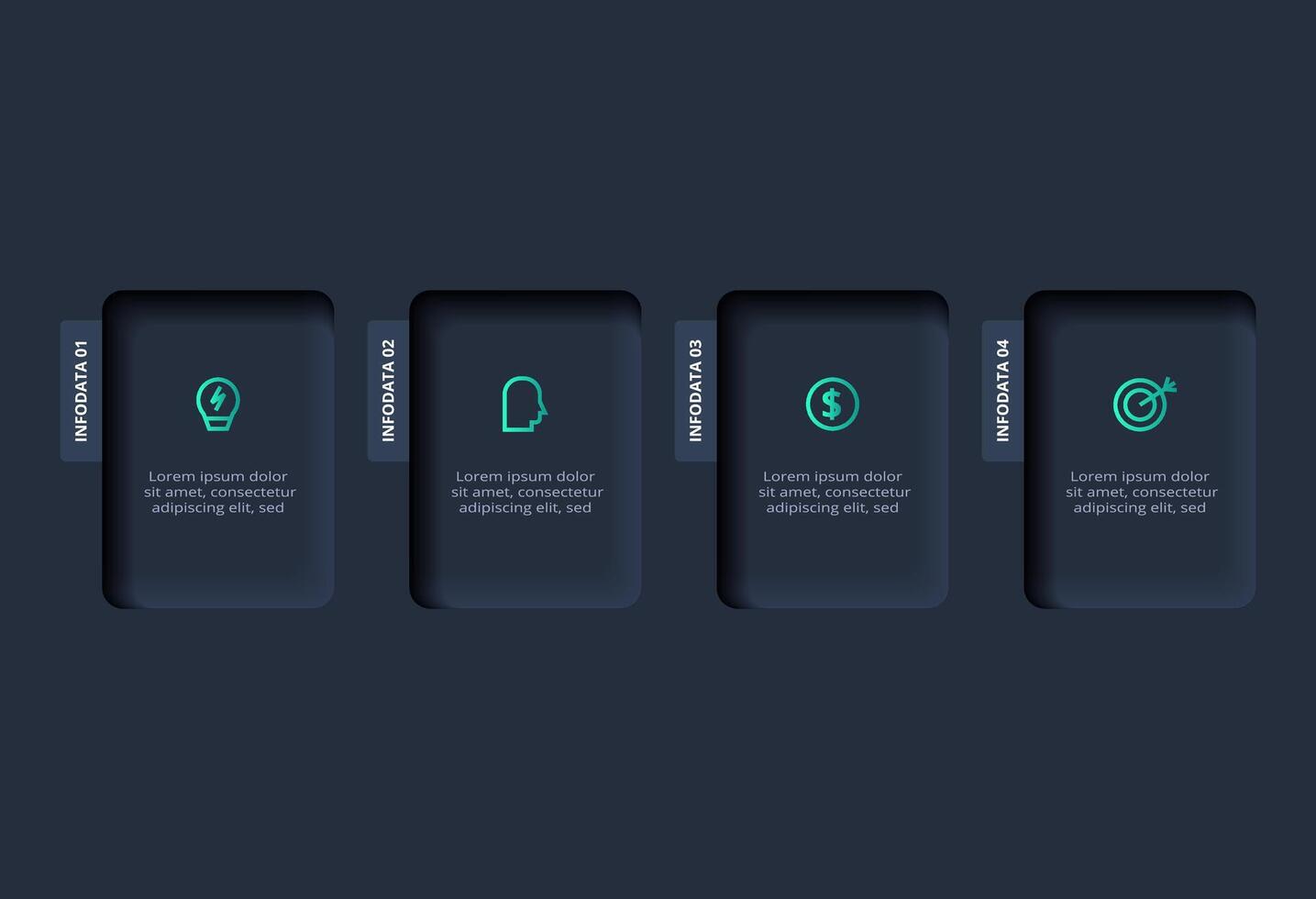 Neumorphic flowchart dark iinfographic. Creative concept for infographic with 4 steps, options, parts or processes. vector