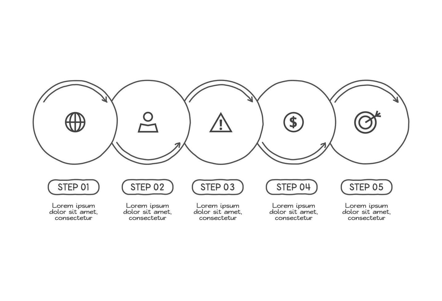 Doodle infographic elements with 5 options. business template for presentation vector