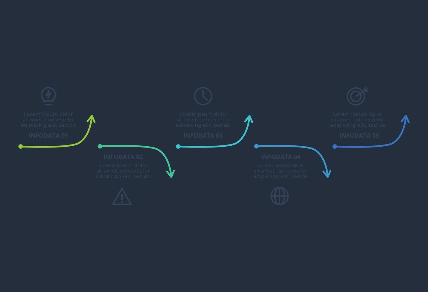 Line concept for infographic with 5 steps, options, parts or processes. Template for web on a black background. vector